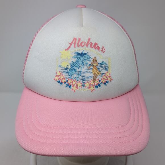 Aloha Snapback Trucker Hat Pink One Size Adjustable Mesh Back Printed Volcom - Picture 2 of 9